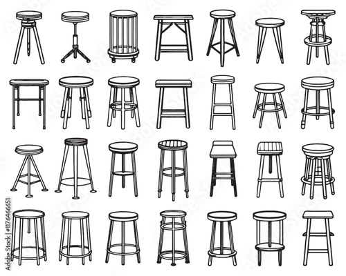 Metal stool line art 50 icon set collection pack