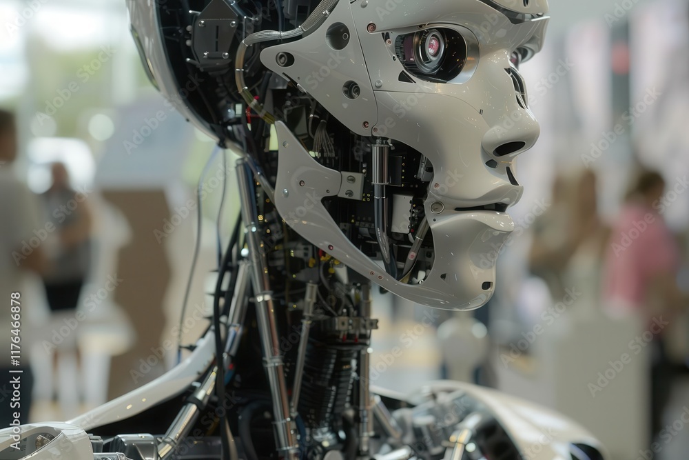 Fototapeta premium A close-up of a humanoid robot showcasing intricate machinery and design.