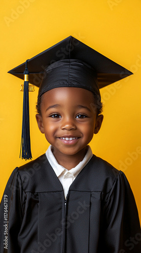 Happy Graduate Preschool Child in Cap and Gown
