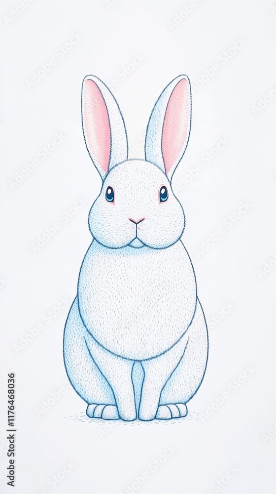 Obraz premium Charmingly Illustrated White Rabbit Sitting Serene on White Background. AI Generated