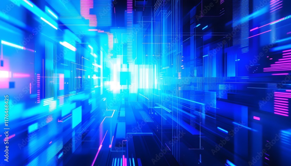 Abstract Digital Corridor: A Journey Through Neon Blue and Pink Cyberspace Abstract Digital Corridor: A Journey Through Neon Blue and Pink Cyberspace