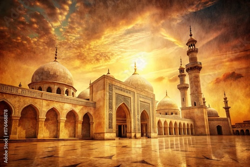 Vintage Golden Gate Mosque Entrance - Architectural Detail Stock Photo