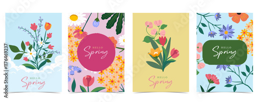 cute flower background with spring holiday for vertical a4 design