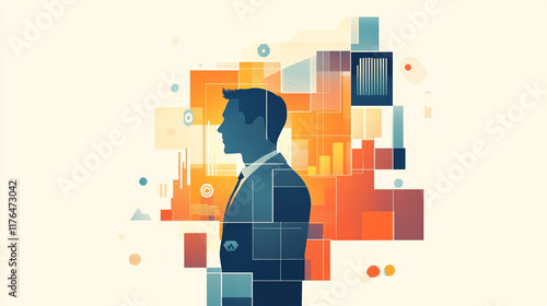 Business professional contemplating data visualization and analytics trends in a modern setting