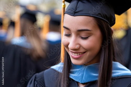 Young woman in a graduation gown, symbolizing academic success and ambition photo