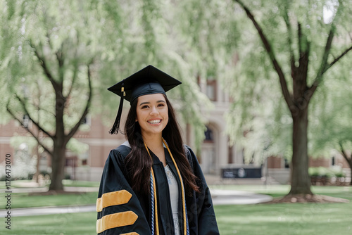 Young woman in a graduation gown, symbolizing academic success and ambition photo