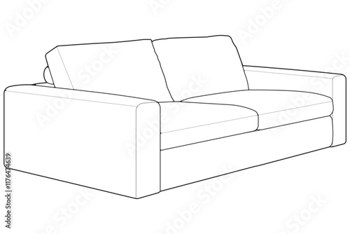 Sofa or couch line art illustration. Outline furniture for living room. Sofa illustration isolated.