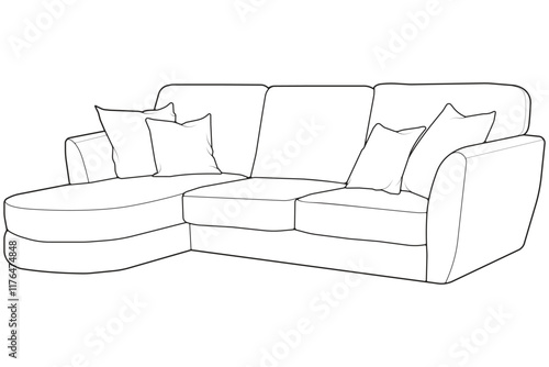 Sofa or couch line art illustration. Outline furniture for living room. Sofa illustration isolated.