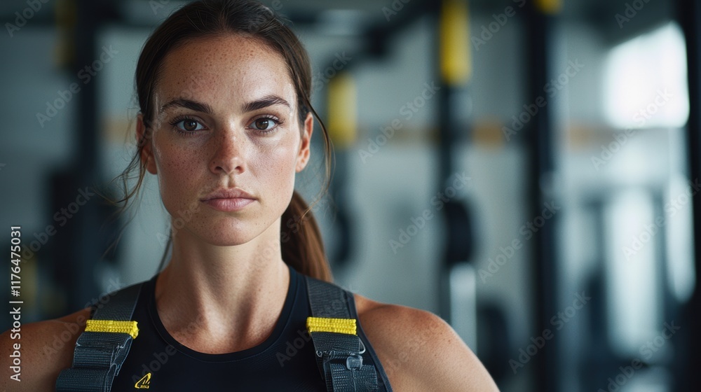 Fototapeta premium Strong Athletic Woman Engaged in Serious Focus at Gym Training