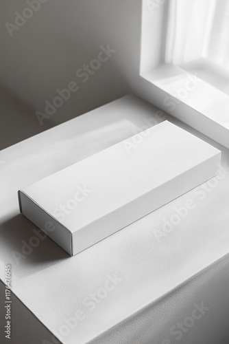 Packaging mockup with a white box and blank area for custom designs photo