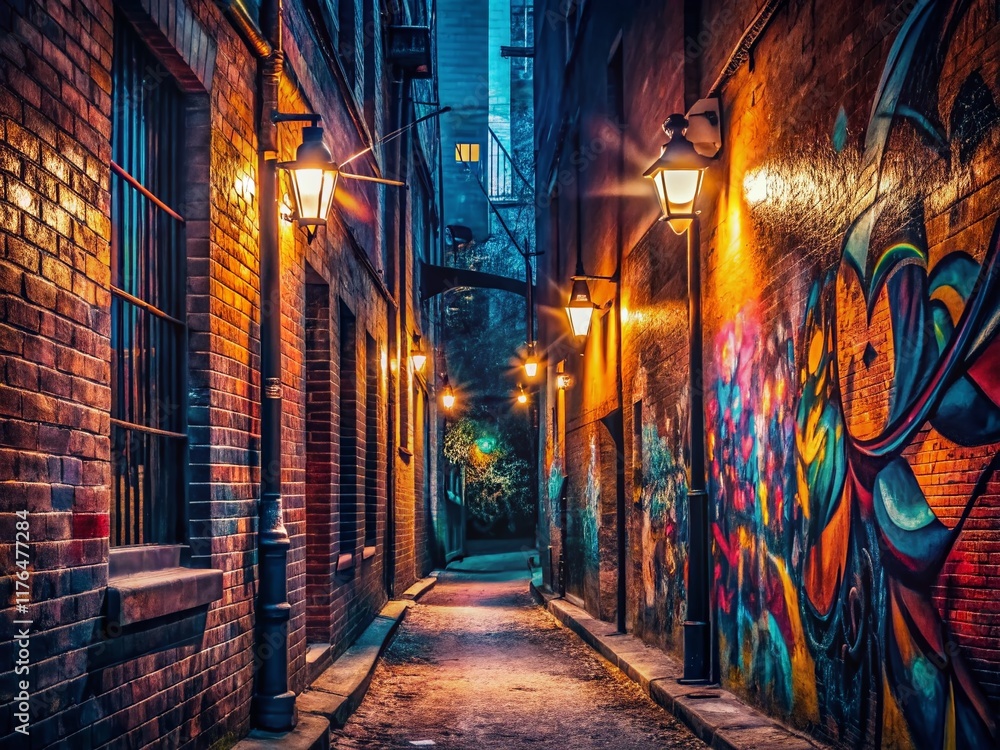 Fototapeta premium Vintage Moody Alleyway Graffiti Art Street Photography