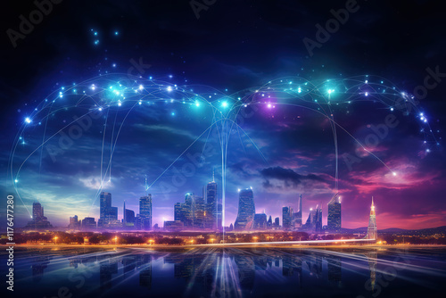 Wallpaper Mural Fantastic Smart city dot point connect with gradient line Torontodigital.ca