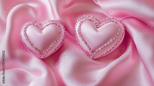 Romantic Pink Hearts on Soft Satin Fabric for Valentine's Day Celebration
