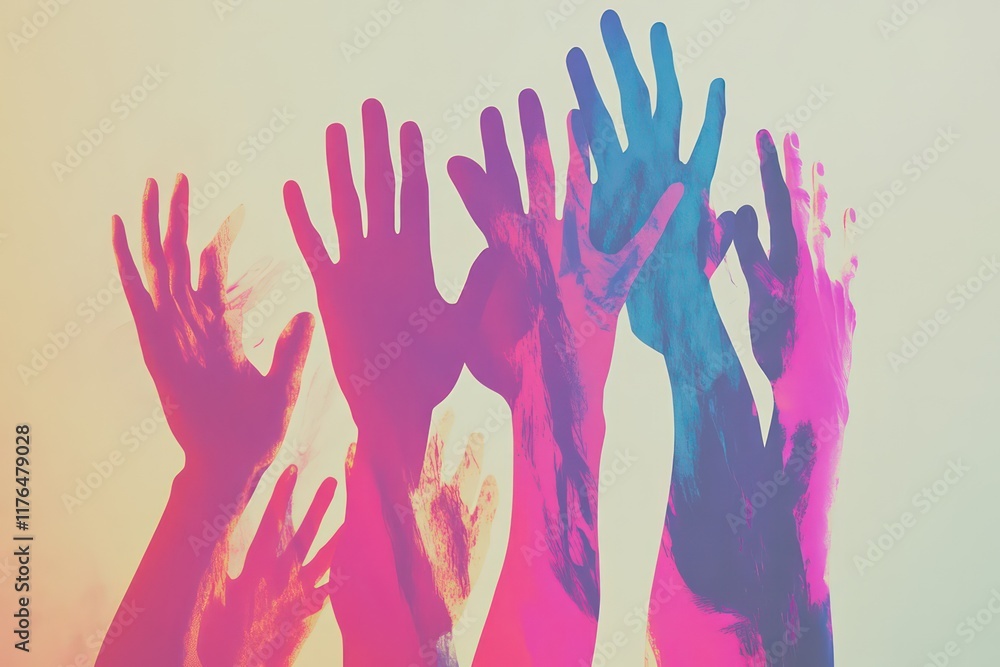 A dynamic illustration of vibrant hand silhouettes in various sizes, forming a gradient effect on a light background. A dynamic illustration of vibrant hand silhouettes in various sizes, forming a gradient effect on a light background.