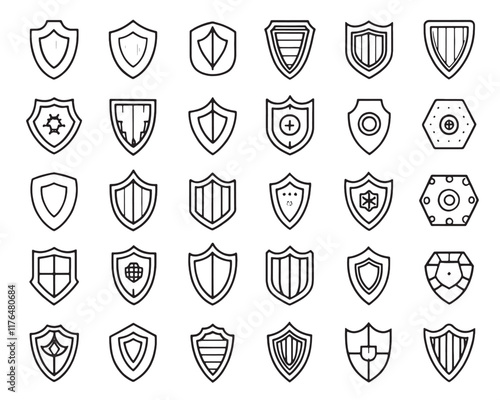 Protective shield line art 50 icon set collection