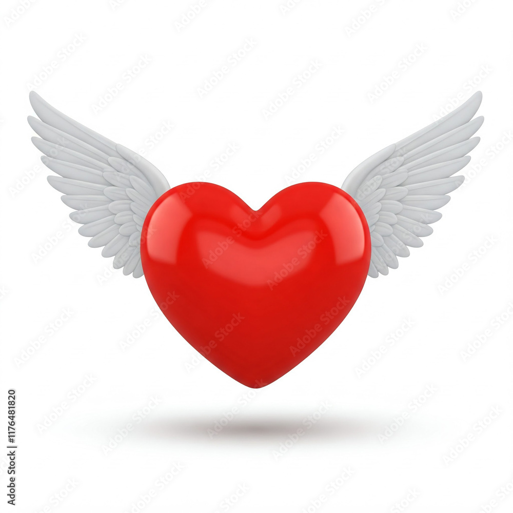 Red heart with wings isolated on white background Red heart with wings isolated on white background