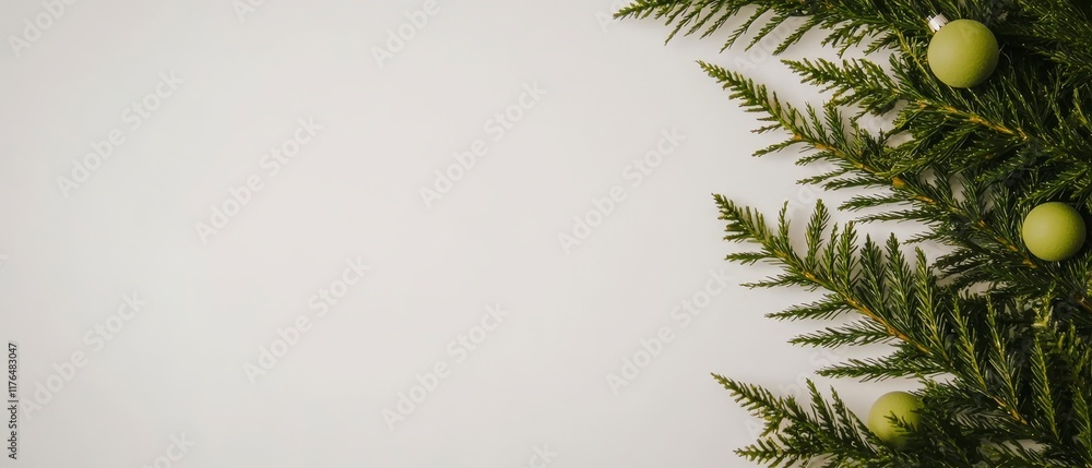 Obraz premium Festive Christmas Background Green Fir Branches Ornaments