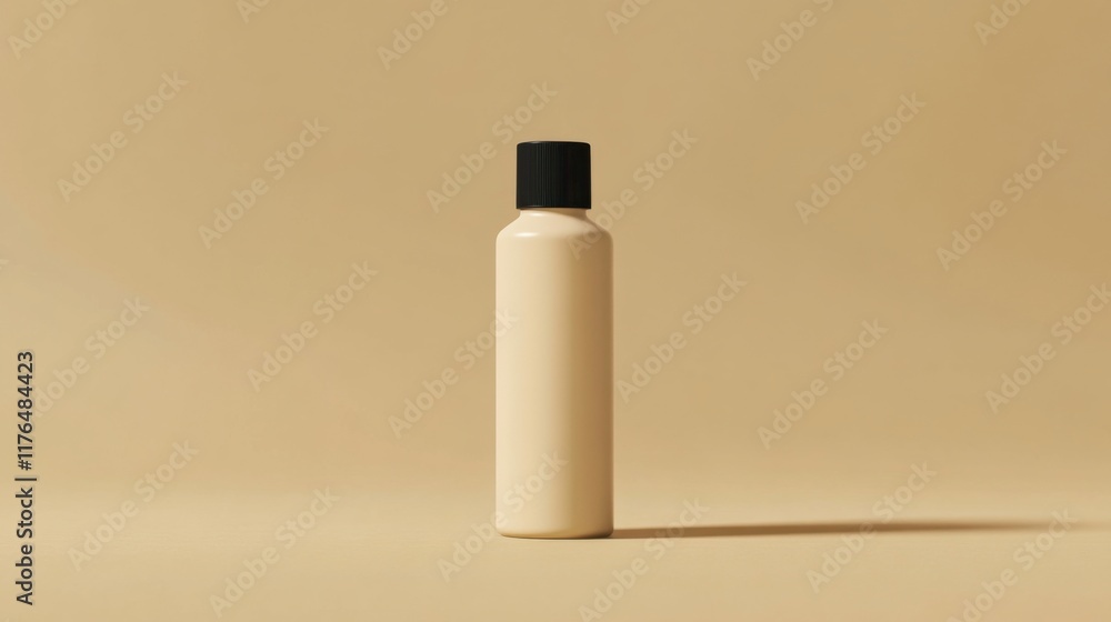 a bottle of cream colored liquid on a beige background a bottle of cream colored liquid on a beige background