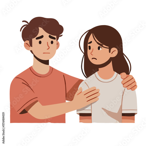 cartoon of a man comforting a woman in a flat design