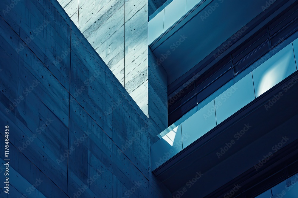 High Definition View of Abstract Fragment of Modern Architecture, Blue Tone High Definition View of Abstract Fragment of Modern Architecture, Blue Tone