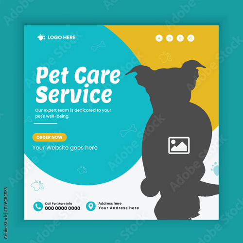 Pet Healthcare Social Media Post and Animal Healthcare Center services Instagram Post Square Flyer Design Template, pet care training services  web banner design