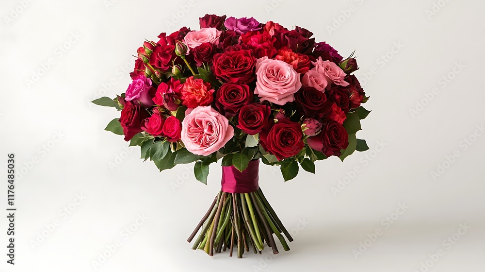 Fototapeta premium A vibrant mix of red and pink roses arranged in a bouquet