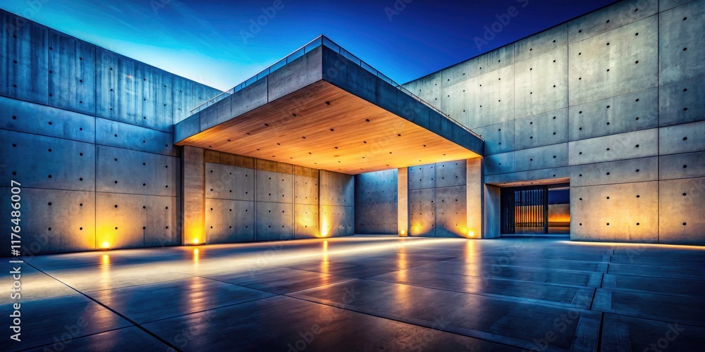 Fototapeta premium Night Photography Minimalist Architecture Concrete Room Illuminated Interior Design