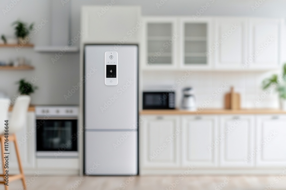 Digital doors enhance access and connectivity. Modern kitchen featuring a sleek refrigerator and stylish decor. Digital doors enhance access and connectivity. Modern kitchen featuring a sleek refrigerator and stylish decor.