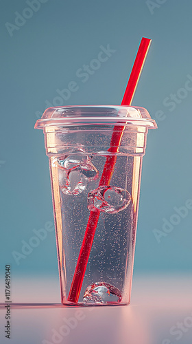 Refreshing Iced Drink in Plastic Cup with Straw