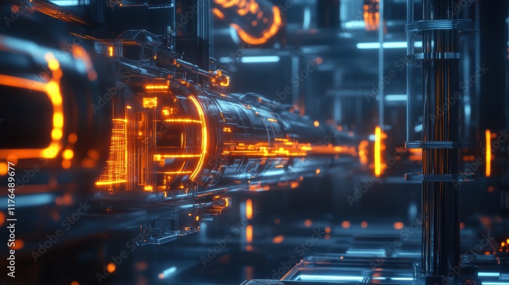 Illuminated Power Transmission Line in Advanced Industrial Setting, showcasing energy flow and modern infrastructure dynamics Illuminated Power Transmission Line in Advanced Industrial Setting, showcasing energy flow and modern infrastructure dynamics