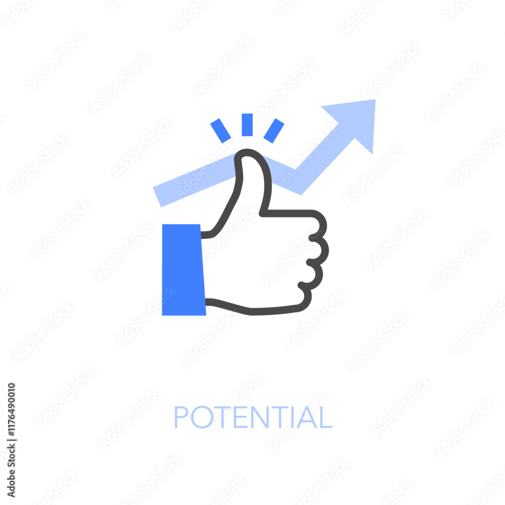 Simple visualised potential icon symbol with a thumbs up and a growing curve. Simple visualised potential icon symbol with a thumbs up and a growing curve.