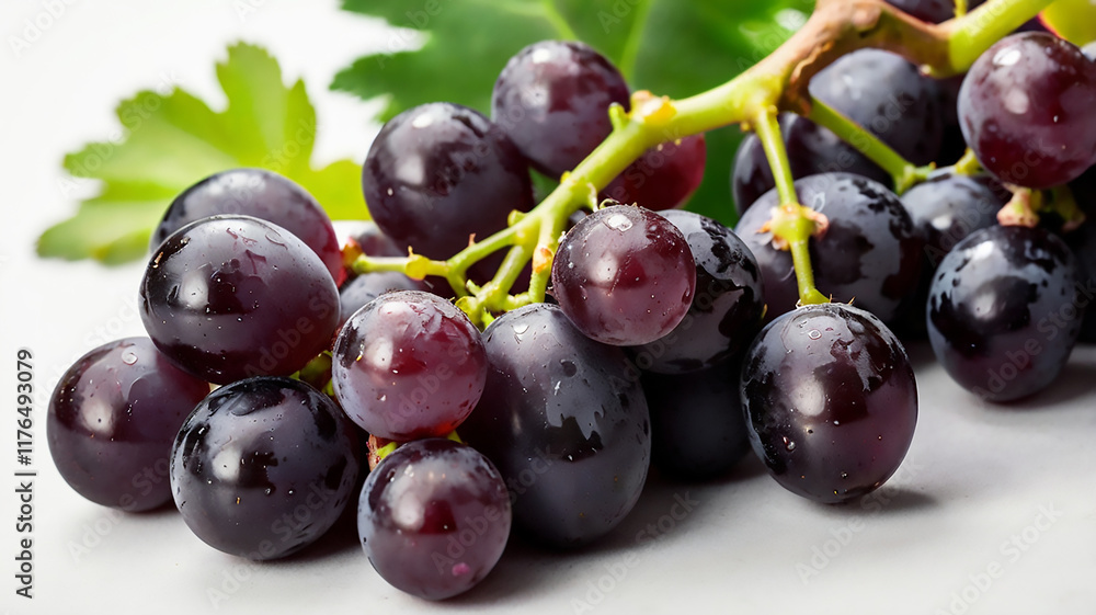 Fototapeta premium succulent bunch of black grapes, white background