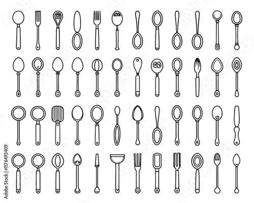 Spoon 50 Line Art Icon Set Collection