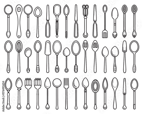 Spoon 50 Line Art Icon Set Collection