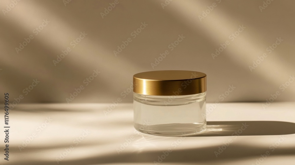 a glass jar with a gold lid sitting on a table a glass jar with a gold lid sitting on a table