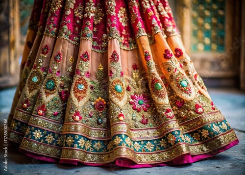 Vintage Style Indian Wedding Sharara Lehenga with Aari and Chumki Embroidery photo