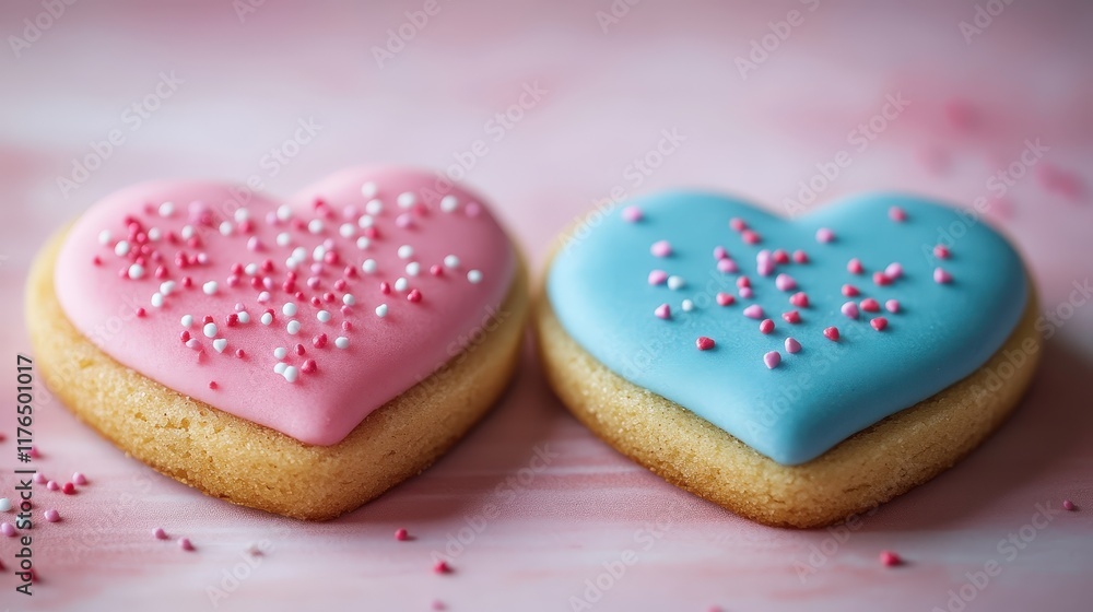 Heart-Shaped Sugar Cookies with Pink and Blue Icing for Valentine's Day Celebrations and Special Occasions Heart-Shaped Sugar Cookies with Pink and Blue Icing for Valentine's Day Celebrations and Special Occasions