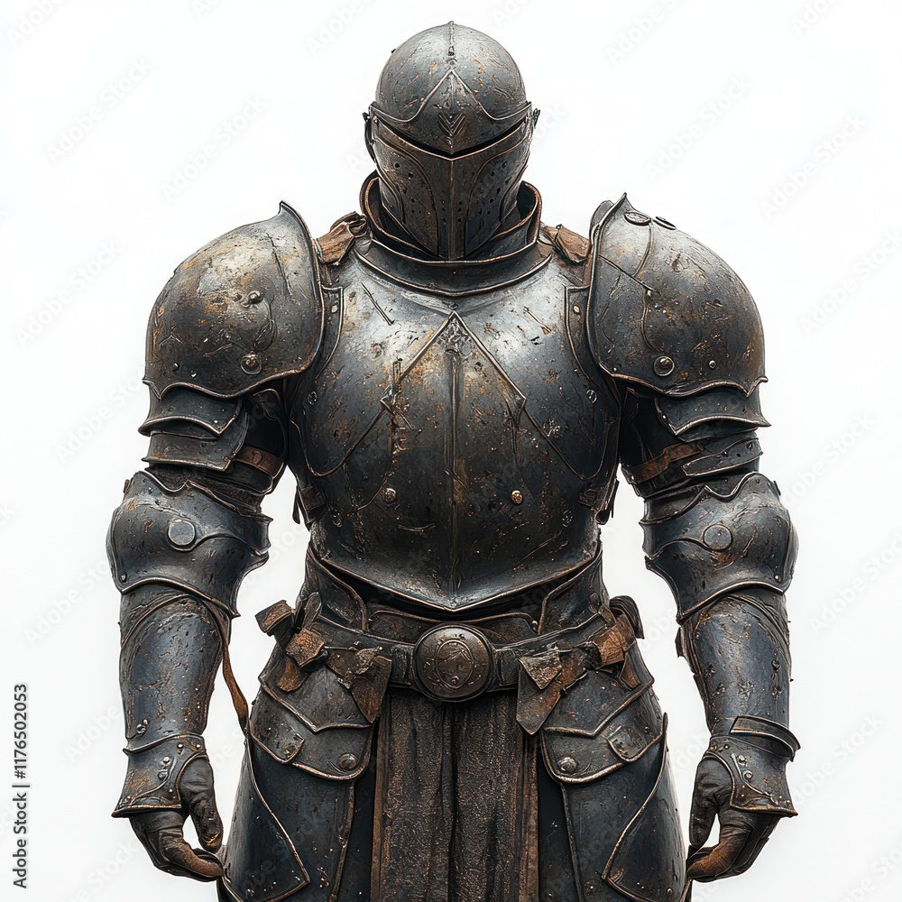 Weathered dark knight's armor, isolated. Weathered dark knight's armor, isolated.