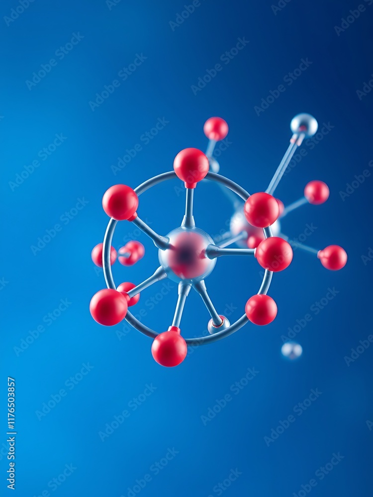 Obraz premium Abstract 3D Render of a Molecule Against a Vibrant Blue Background.. AI Generated