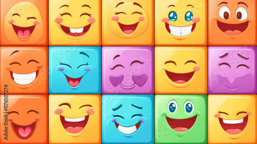 Cartoon emoji face expressions, crossword grid to find word, vector quiz game. Crossword worksheet to guess word of emoticons and smile emoji expressions, kids cartoon word puzzle or riddle game photo