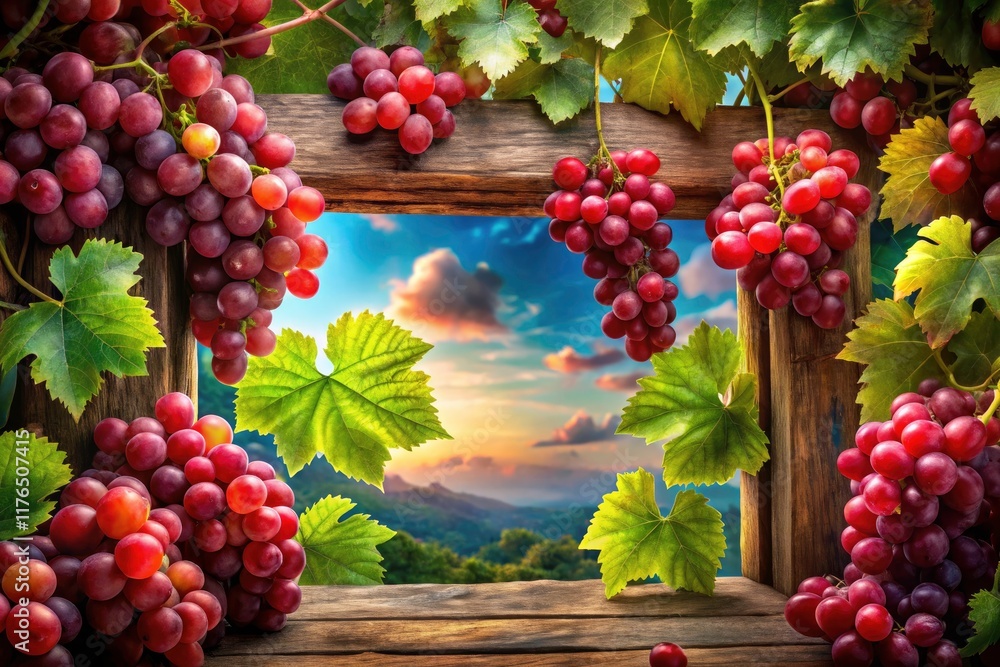 Surreal Rustic Grapes: Fantasy Vine Leaves & Wood Border Photography Surreal Rustic Grapes: Fantasy Vine Leaves & Wood Border Photography