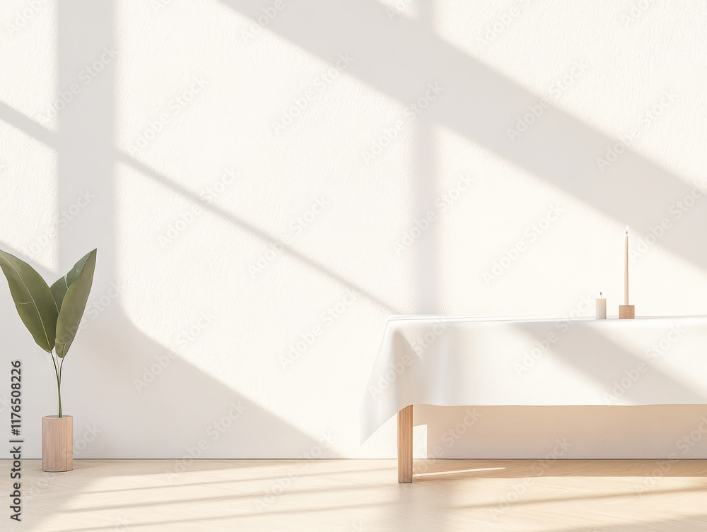Fototapeta premium Minimalist interior design showcasing natural light and simple decor elements for a serene space