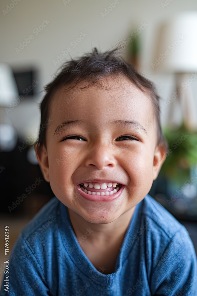 Child smiling brightly with pure joy and happiness Child smiling brightly with pure joy and happiness