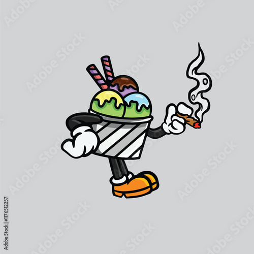 gelato cup ice cream character mascot smoking weed nugs