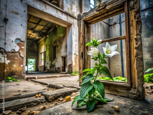 Urban Exploration Photography: White Turtlehead, Nature in the City, Abandoned Building, Wildflower, Deer Browse Plant, Chelone glabra photo