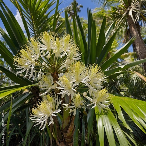 Blooming Sugar Palms: White Flowers and Pollinators in Harmony photo