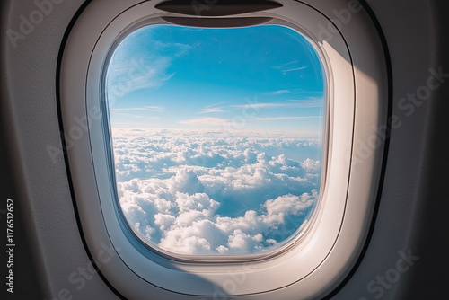 City skyline viewed from the window of an airplane photo