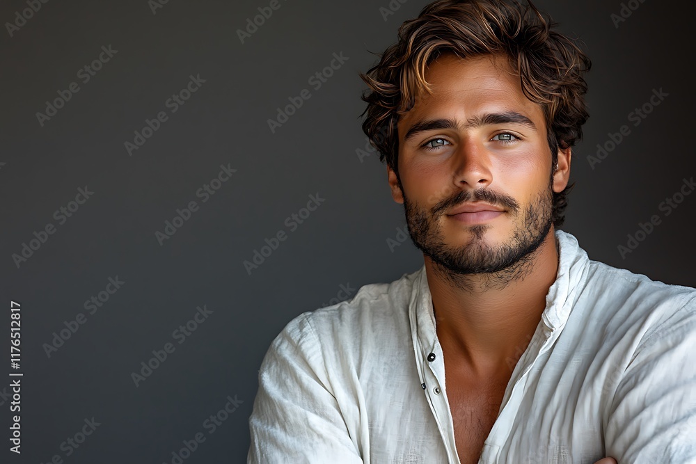 Portrait of a young man with a thoughtful expression in casual attire. Portrait of a young man with a thoughtful expression in casual attire.
