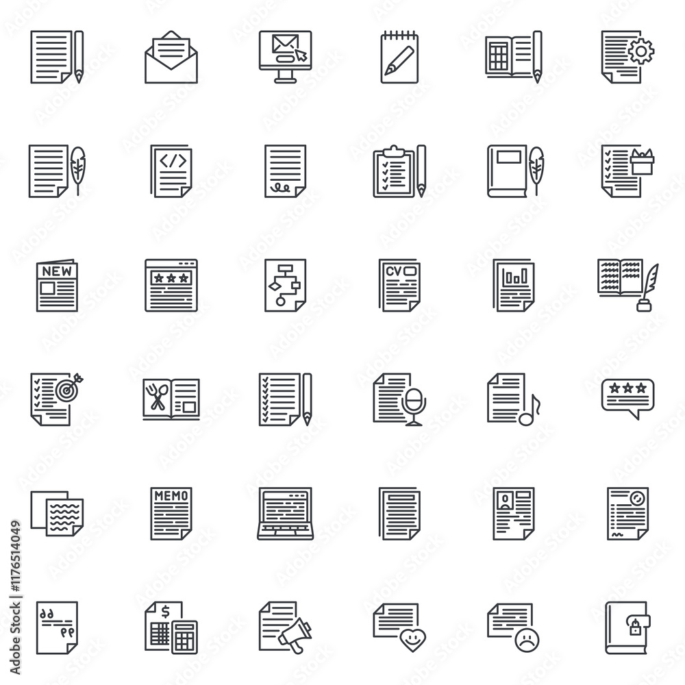 Write line icons set Write line icons set