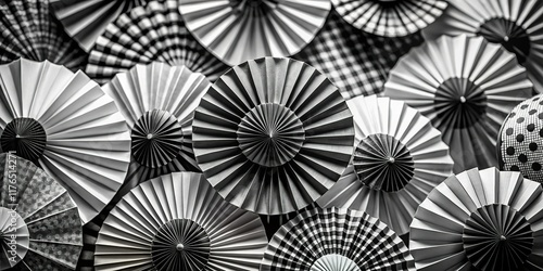 Black and White Paper Fan Texture: Festive Monochrome Background Stock Photo photo